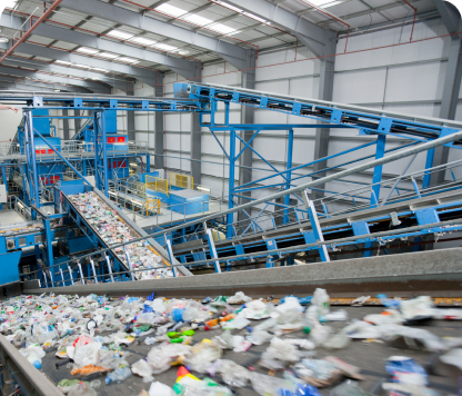 Materials are separated into categories based on processing requirements. All materials are size-reduced through shredding.